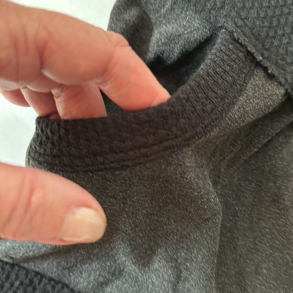 POL Shorts Gray Knit & Black Waffle Knit Trim Flutter Hem Elastic Waist, Pockets - Picture 5 of 8